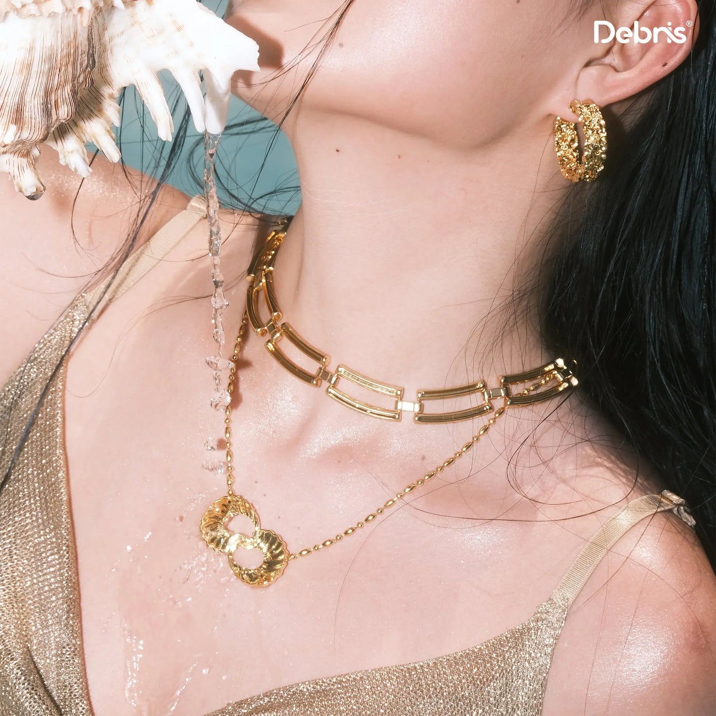 LAMUANA - Dreamlike - Matte Gold Geometric Clasp - No. 0002 Choker Necklace LAMUANA