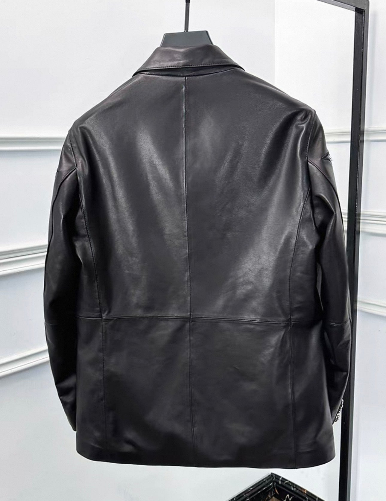 Mawa Lab Star Embroidered PU Leather Blazer – Black