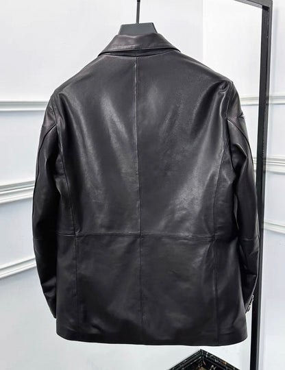 Mawa Lab Star Embroidered PU Leather Blazer – Black