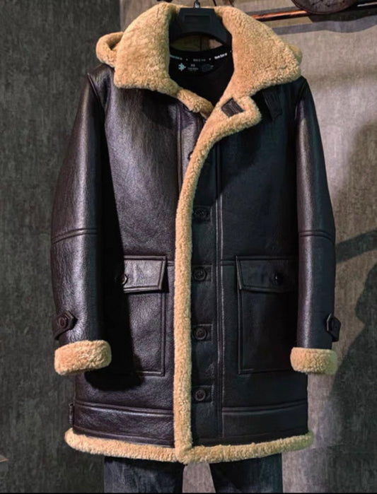 Yúnshēng Atelier – Brown  Leather Overcoat with Faux Fur Collar